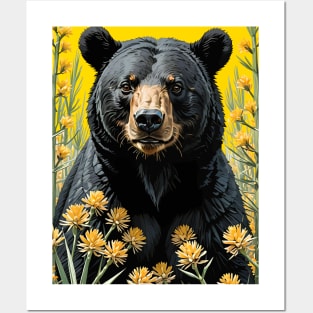 A Black Colored Bear Surrounded By Yucca flower New Mexico State 2 Posters and Art